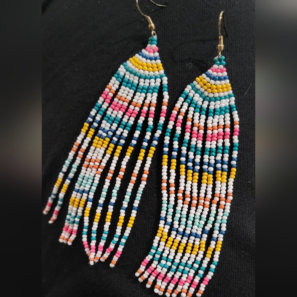 Colorful Beaded Fringe Earrings